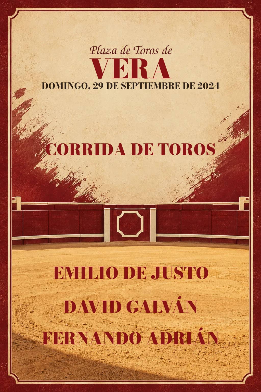 Toros Feria de San Cleofás | Vera, Almería. Vera. 2024-09-29. Emilio de Justo, David Galván, Fernando Adrián