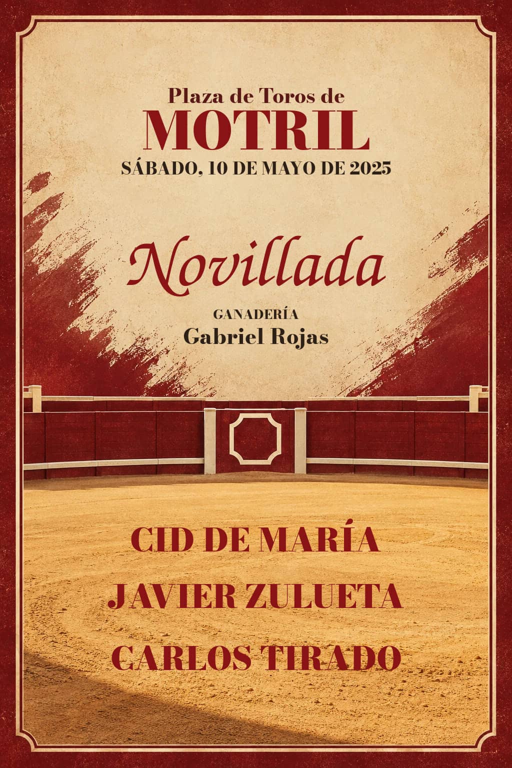 VI Circuito de Novilladas de Andalucía con picadores | Motril, Granada. Motril. 2025-05-10. Cid de María, Javier Zulueta, Carlos Tirado. Gabriel Rojas