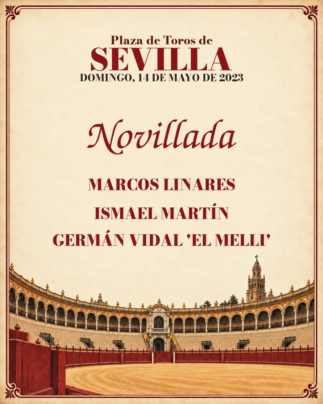 IV Circuito Novilladas 2023 | Final Sevilla. Sevilla. 2023-05-14. Marcos Linares, Ismael Martín, Germán Vidal 'El Melli'