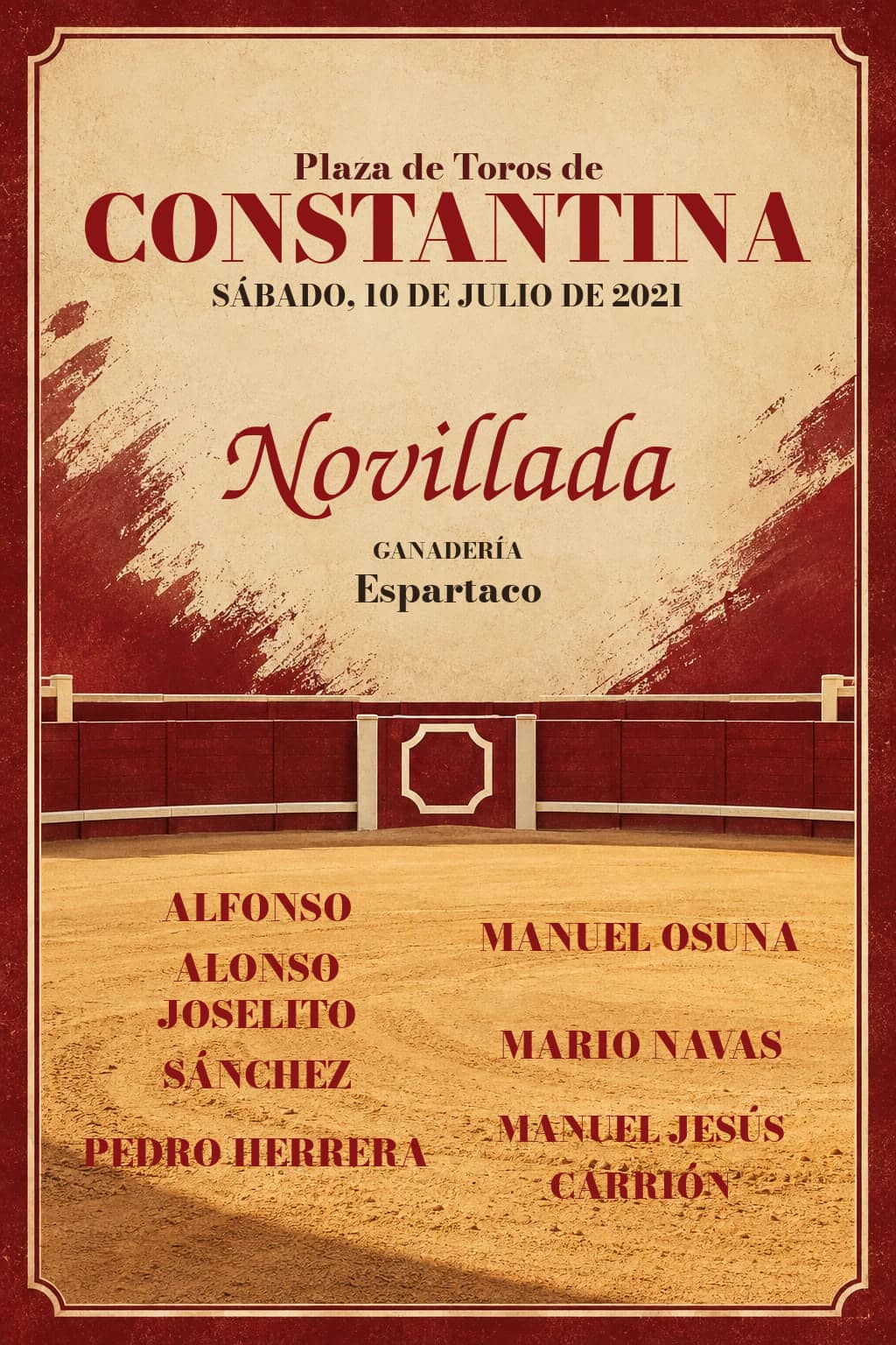 II Selección XXVII Ciclo de Novilladas | Constantina, Sevilla. Constantina. 2021-07-10. Alfonso Alonso, Manuel Osuna, Joselito Sánchez, Mario Navas, Pedro Herrera, Manuel Jesús Carrión. Espartaco