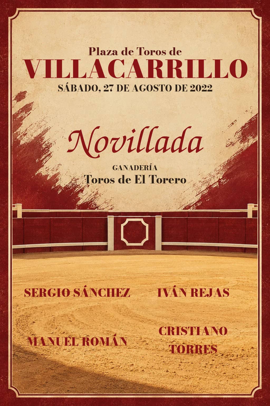 Novillada desde Villacarrillo, Jaén. Villacarrillo. 2022-08-27. Sergio Sánchez, Iván Rejas, Manuel Román, Cristiano Torres. Toros de El Torero