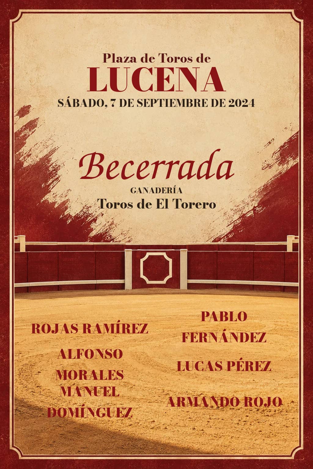 Gran Final del XXVI Ciclo de Becerradas de Andalucía | Lucena, Córdoba. Lucena. 2024-09-07. Rojas Ramírez, Pablo Fernández, Alfonso Morales, Lucas Pérez, Manuel Domínguez, Armando Rojo. Toros de El Torero