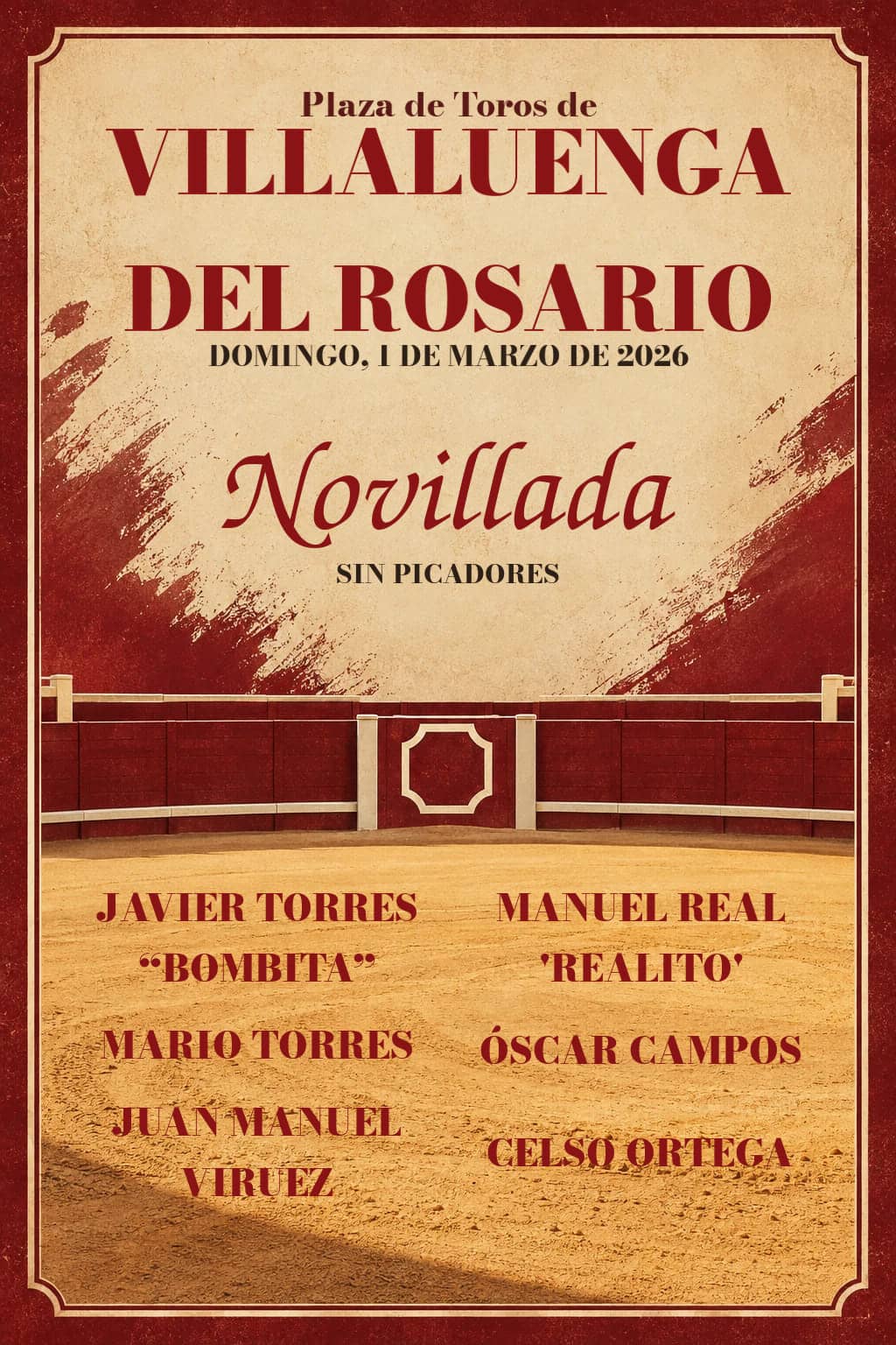 Novillada sin picadores | Villaluenga del Rosario, Cádiz. Villaluenga del Rosario. 2026-03-01. Javier Torres “Bombita”, Manuel Real 'Realito', Mario Torres, Óscar Campos, Juan Manuel Viruez, Celso Ortega