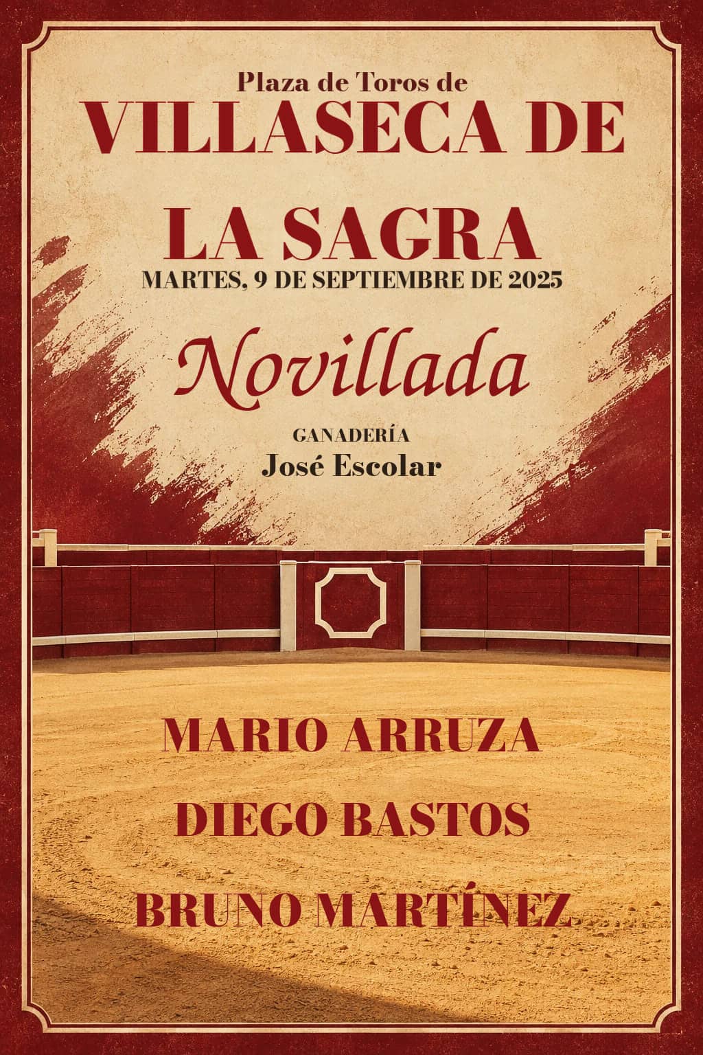 Alfarero de Oro: novillada desde Villaseca de la Sagra (09/09/2025). Villaseca de la Sagra. 2025-09-09. Mario Arruza, Diego Bastos y Bruno Martínez. José Escolar