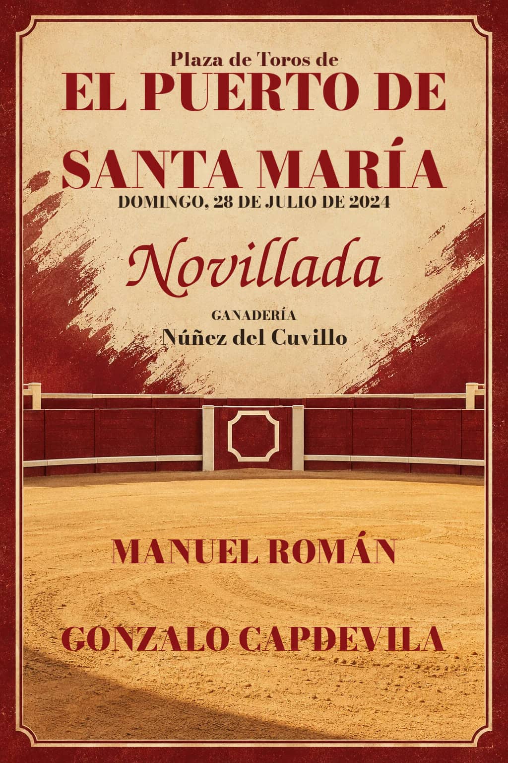 Novillada con picadores | El Puerto de Santa María, Cádiz. El Puerto de Santa María. 2024-07-28. Manuel Román, Gonzalo Capdevila. Núñez del Cuvillo
