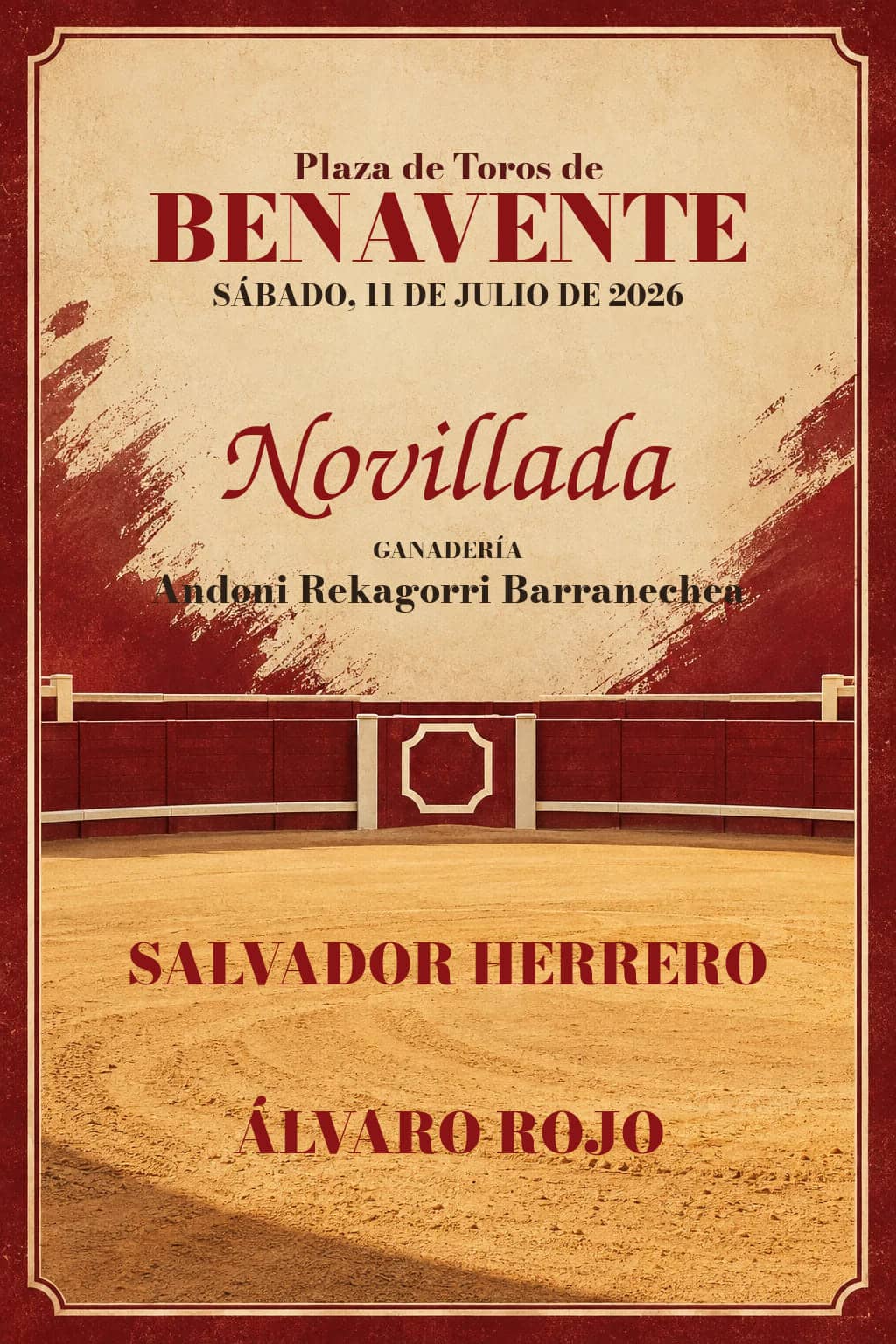 Primera semifinal del Circuito de Novilladas de Castilla y León 2026. Benavente. 2026-07-11. Salvador Herrero y Álvaro Rojo. Andoni Rekagorri Barranechea