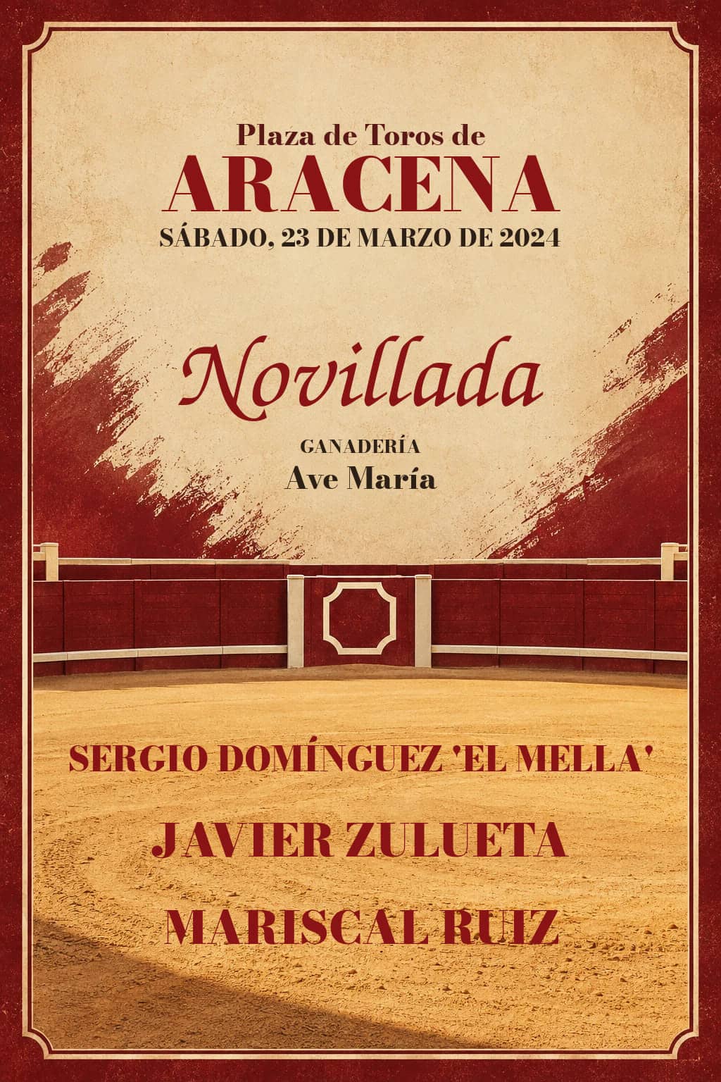 Novillada con picadores | Aracena, Huelva. Aracena. 2024-03-23. Sergio Domínguez 'El Mella', Javier Zulueta, Mariscal Ruiz. Ave María