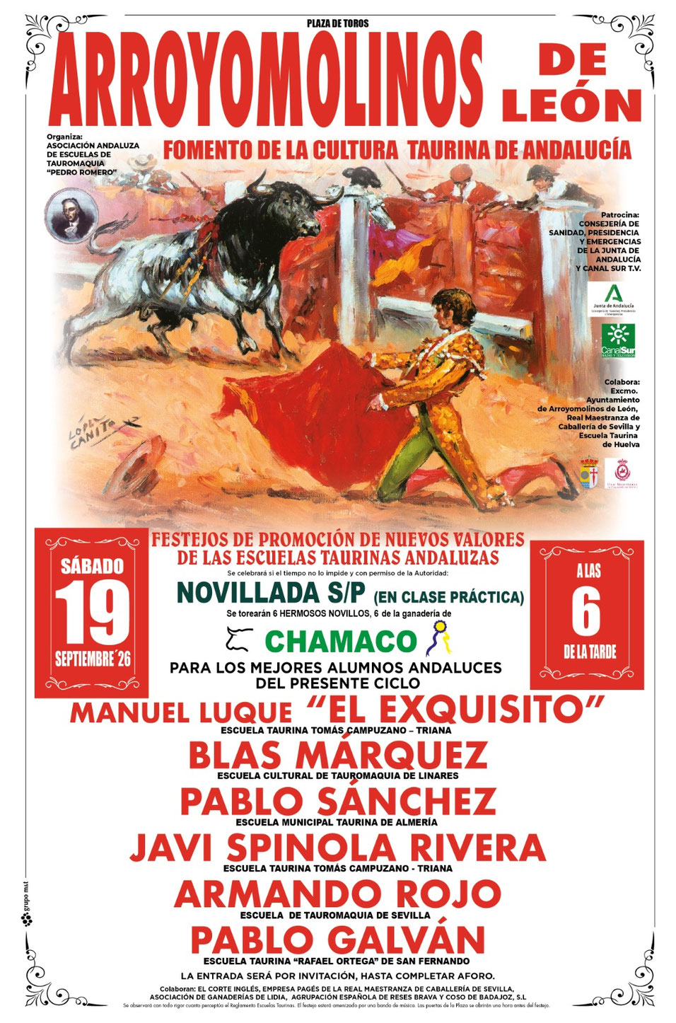 Detalle artístico del cartel de Arroyomolinos de León.