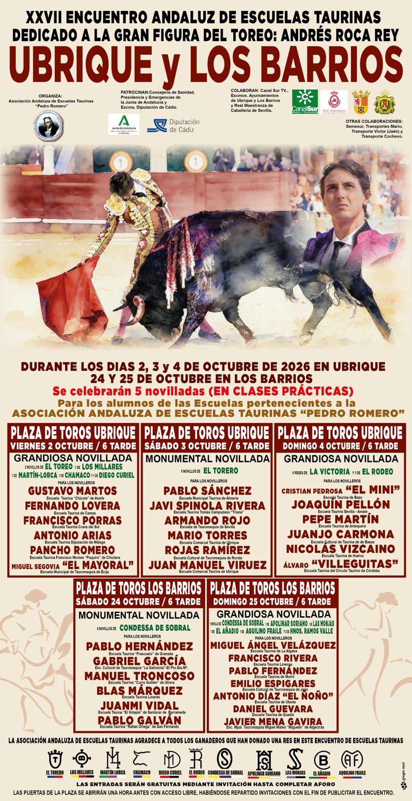 Detalle artístico del cartel oficial del Encuentro Andaluz de Escuelas Taurinas 2026.